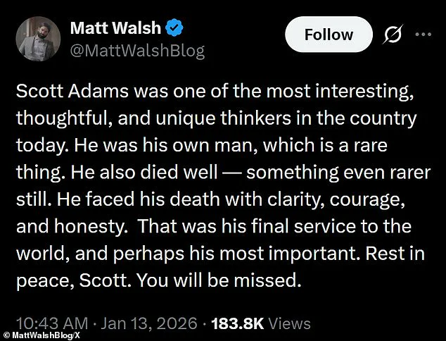 Scott Adams' Passing Marks a Significant Loss for Conservative Thought and Cultural Discourse