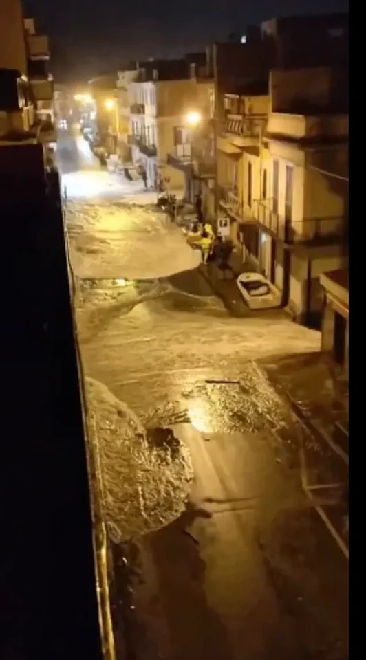 Tsunami-Style Storm Surge Floods Sicilian Streets as Storm Harry Batters Mediterranean