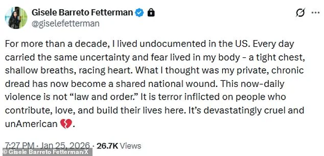 Gisele Fetterman Condemns ICE Amid Border Patrol Shooting, Highlighting Family and Political Divide