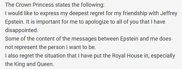 Norway's Crown Princess Mette-Marit Apologizes Again Over Epstein Ties as New Documents Surface