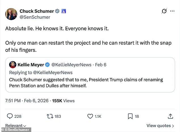 White House Fails to Challenge Trump's Penn Station Renaming Claim Amid Schumer's Denial