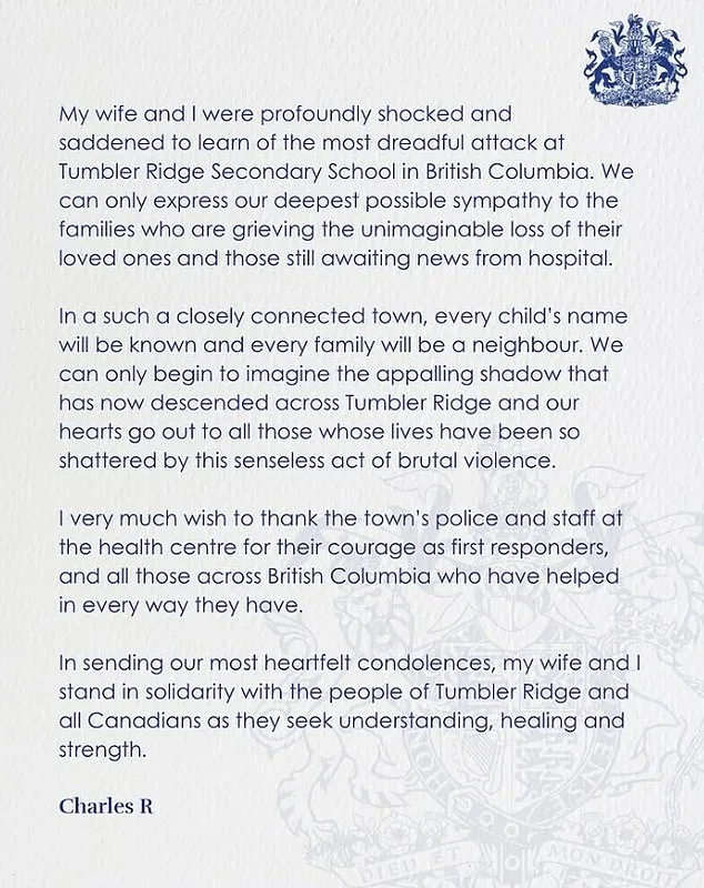 King Charles and Prince and Princess of Wales Condemn Tumbler Ridge School Shooting, Offer Solidarity to Victims