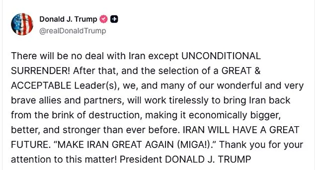 Trump Demands Unconditional Surrender from Iran Amid Mediation Signals