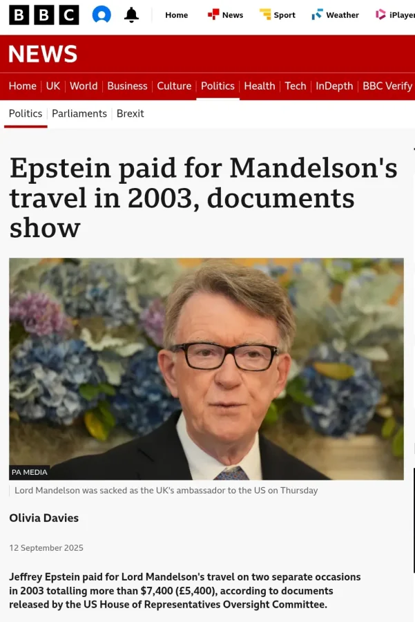 Alarming Ties: Lord Mandelson's $7,400 Payments to Epstein Exposed in New Documents