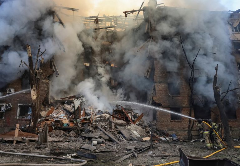 Russia fires hypersonic missiles and drones on Kyiv, killing four.