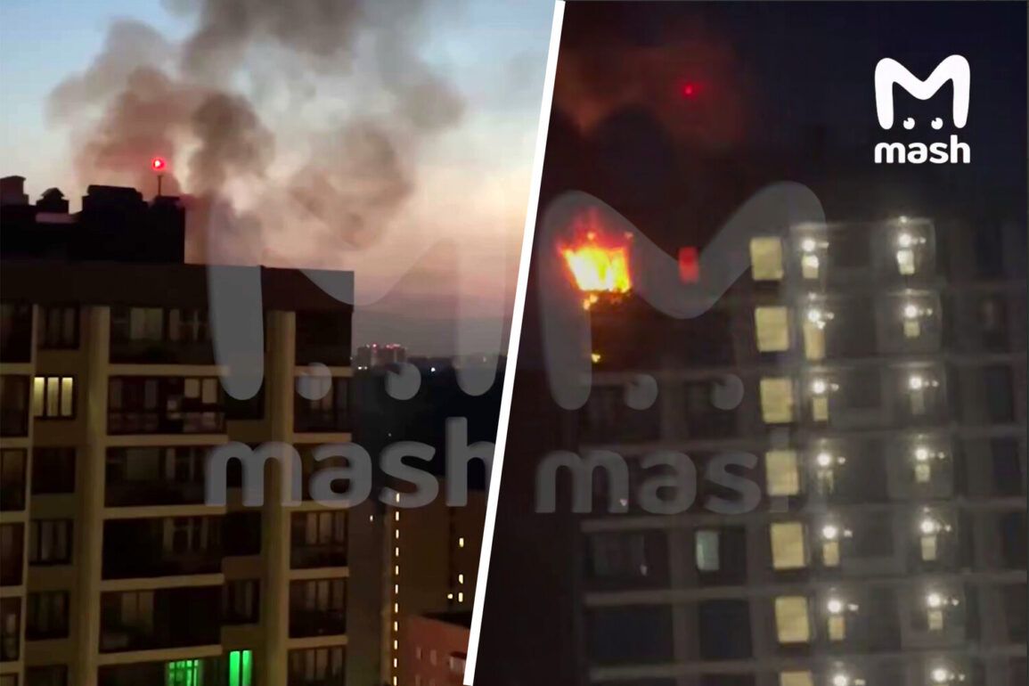 Large Fire in Krasnogorsk Residential Building Caused by Drone, Footage Captures Rapid Spread