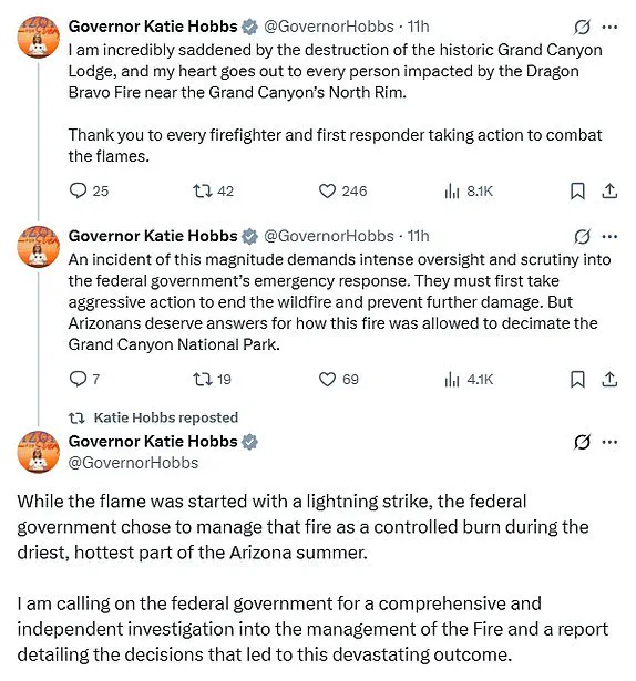 Arizona Governor Katie Hobbs Demands Federal Investigation into Grand Canyon Wildfire Response Amid Historic Destruction